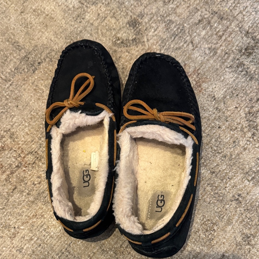 UGG Black Moccasin Slippers with Brown Laces